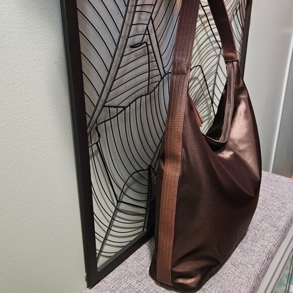 Hush | Gorgeous Satin Chocolate Brown Scoop Tote Bag - Like New! - Picture 8 of 15